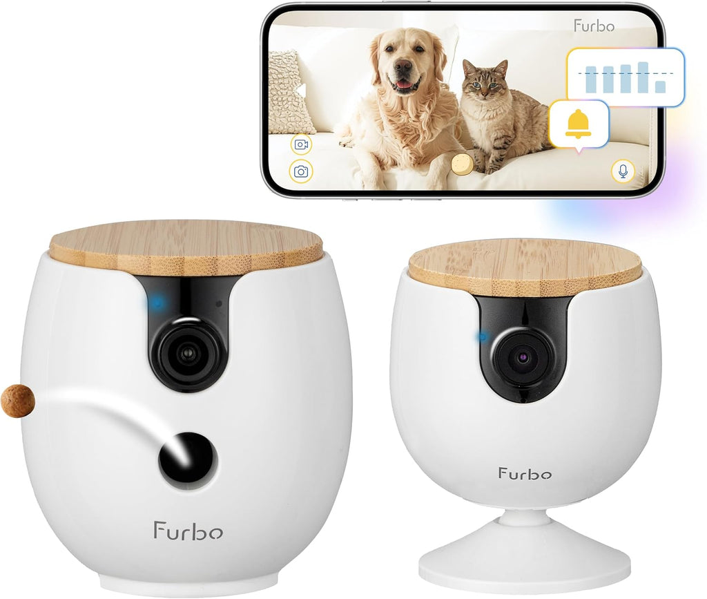 Furbo [Nueva mini cámara de 360° + mini cámara [nueva suscripción requerida en la configuración] (suscripción de niñera de 2 cámaras): Alertas de seguridad para mascotas, cámaras para perros y gatos