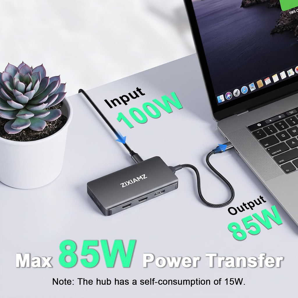 Estación de acoplamiento para portátil 3 monitores, USB C Dock 4K@60Hz con