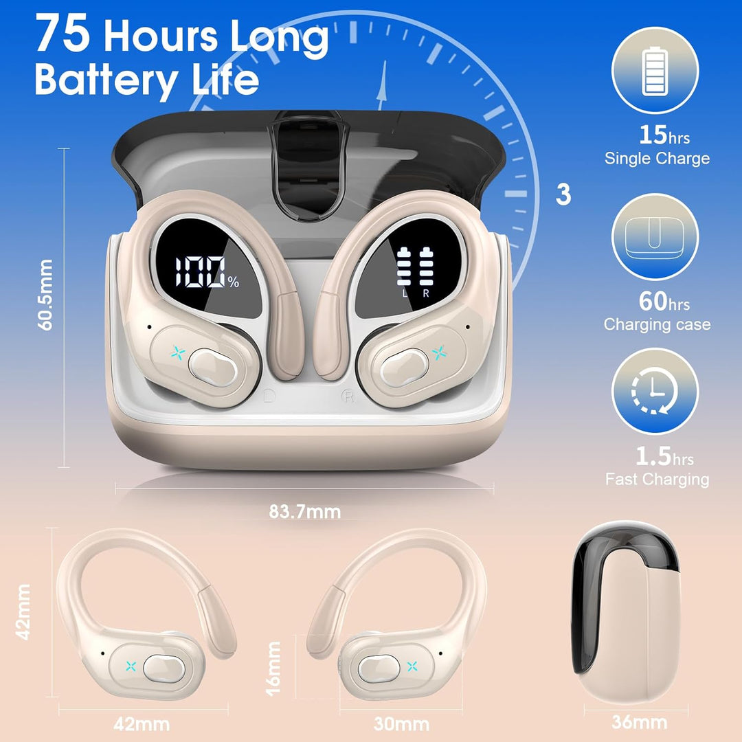 Aptkdoe - Auriculares inalámbricos 75 horas Bluetooth 5.4 deportivo...
