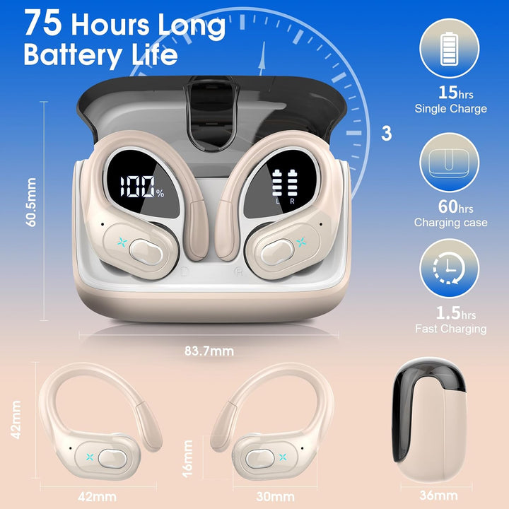 Aptkdoe - Auriculares inalámbricos 75 horas Bluetooth 5.4 deportivo...