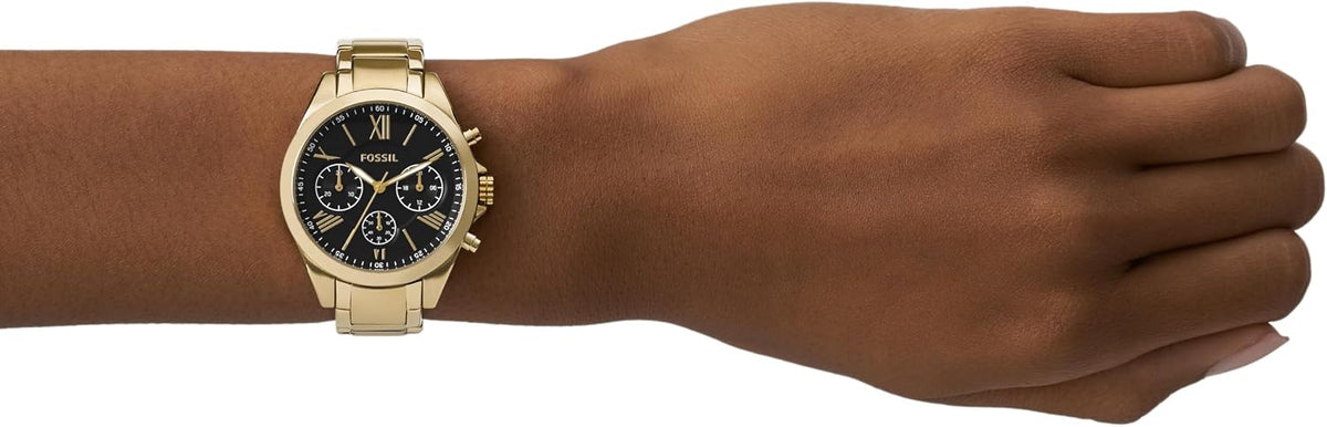 Conjunto de regalo de reloj de acero inoxidable con cronógrafo para él y ella, tono dorado