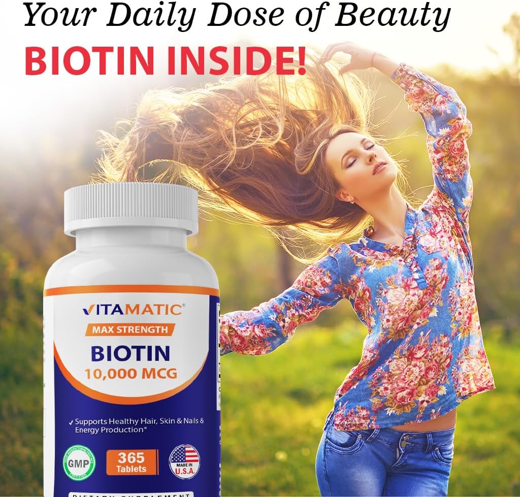 Vitamatic Biotina 10,000 mcg (10 mg) para cabello, piel y uñas más...