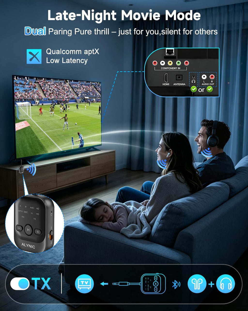 Adaptador AUX Bluetooth 6.0 para coche, transmisor y receptor inalámbrico Bluetooth 2 en 1, AptX LL/HD, conector de 0.1 in RCA adaptador de audio inalámbrico Dongle para PC, TV, auriculares, coche