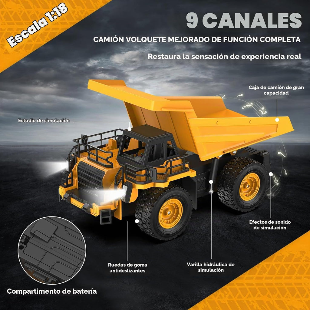 12.2" Remote Control Dump Truck Toy para Kids, RC Construction Vehicle Toy
