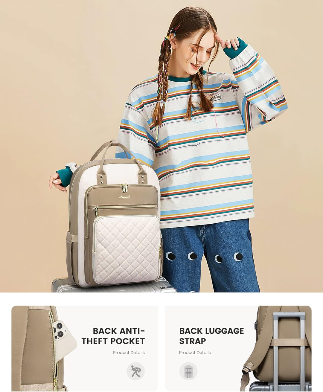 LOVEVOOK - Mochila de computadora portátil para mujer, bolsa de via...