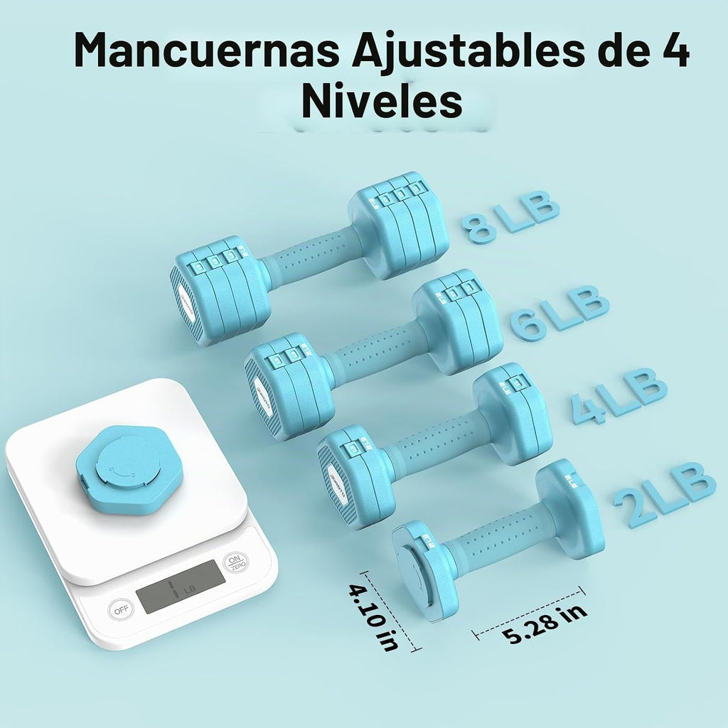 JOROTO Set de Mancuernas Ajustables 5 en 1, Par Ajustable 8LB/11LB para Mujeres en Casa, Bloqueo Dual 1s-Adjust Estable con Mango Suave TPE, Gimnasio en Casa, Rehabilitación, Pilates, Yoga, Entrenamiento de Fuerza