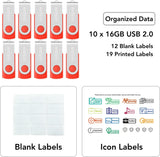 Enfain Unidad Flash USB Roja de 16GB USB2.0 Memory Stick 10 PCS Thu...