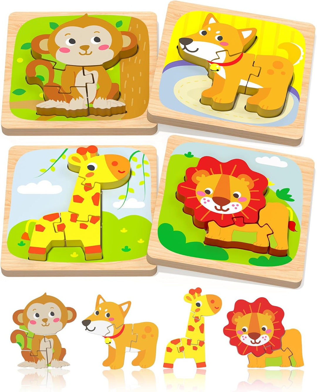 Benresive Rompecabezas de madera para niños pequeños, 12 piezas de...