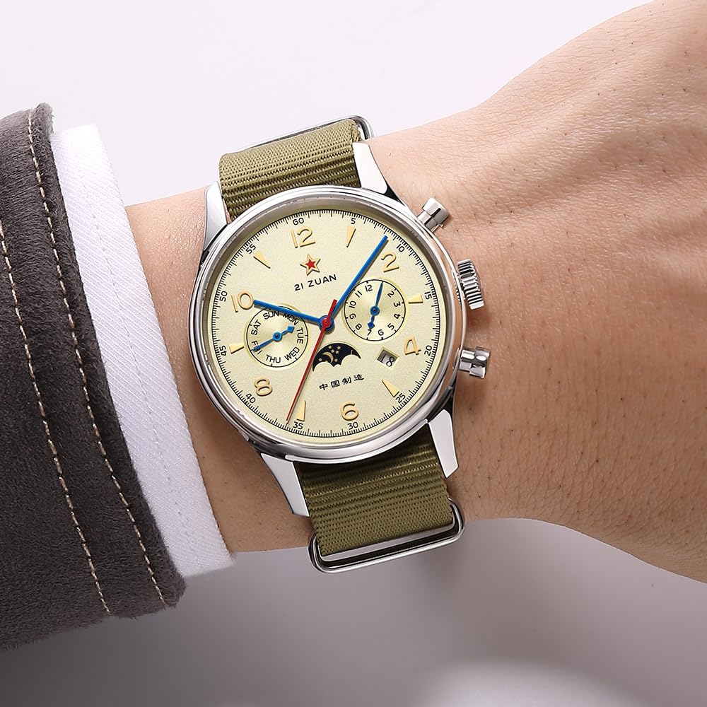 SEAKOSS Reloj de Hombre Clásico Automático Mecánico, Movimiento Seagull ST1654, Indicador de 24H, Calendario, Relojes para Hombre con Display de 24 Horas