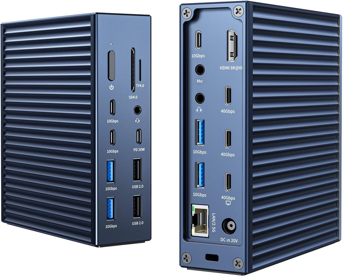 ACASIS Thunderbolt 4 Dock 21-IN-140 gbps para MacBook Pro Docking Station Dual Monitor, 8K60Hz HDMI 2.5 GbE Ethernet SD/TF 4.010Gbps 7*USB C/A, audio de 0.138 in, base de 40 Gbps para Mac/Dell/HP/Lenovo/ThinkPad