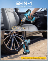SEESII Inflador de neumáticos 2 en 1 y aspiradora de coche con 2 ba...