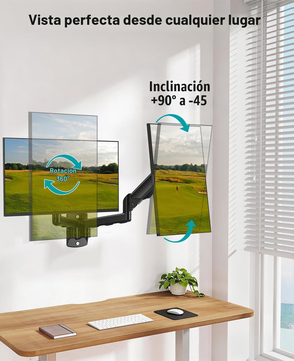 MOUNT PRO Soporte de pared para monitor dual para 2 pantallas de computadora de hasta 32 pulgadas, brazo de pared de doble monitor con capacidad para hasta 19.8 libras cada uno, soporte de monitor de
