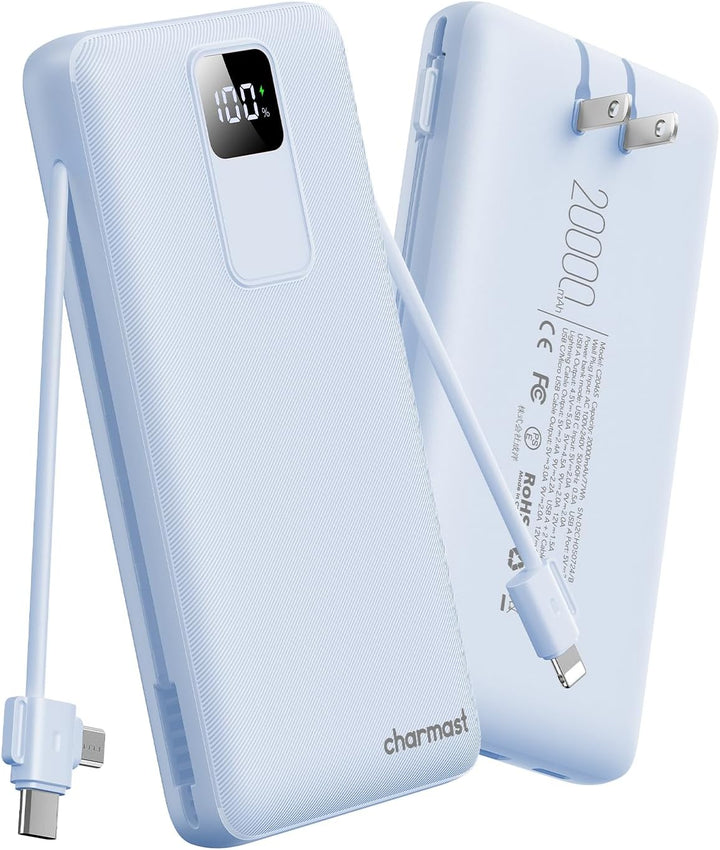Charmast Cargador portátil de 20000mAh con cables incorporados y en...