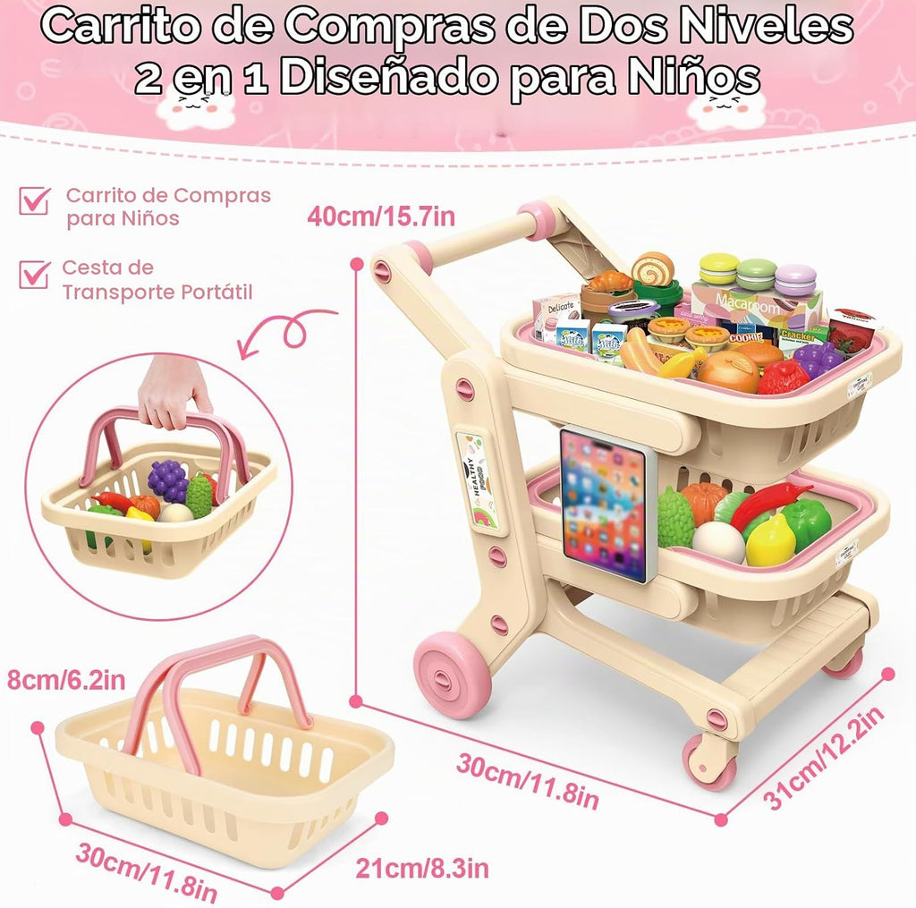 deAO Carro de compras para niños Carro de compras juguete de juego con 2