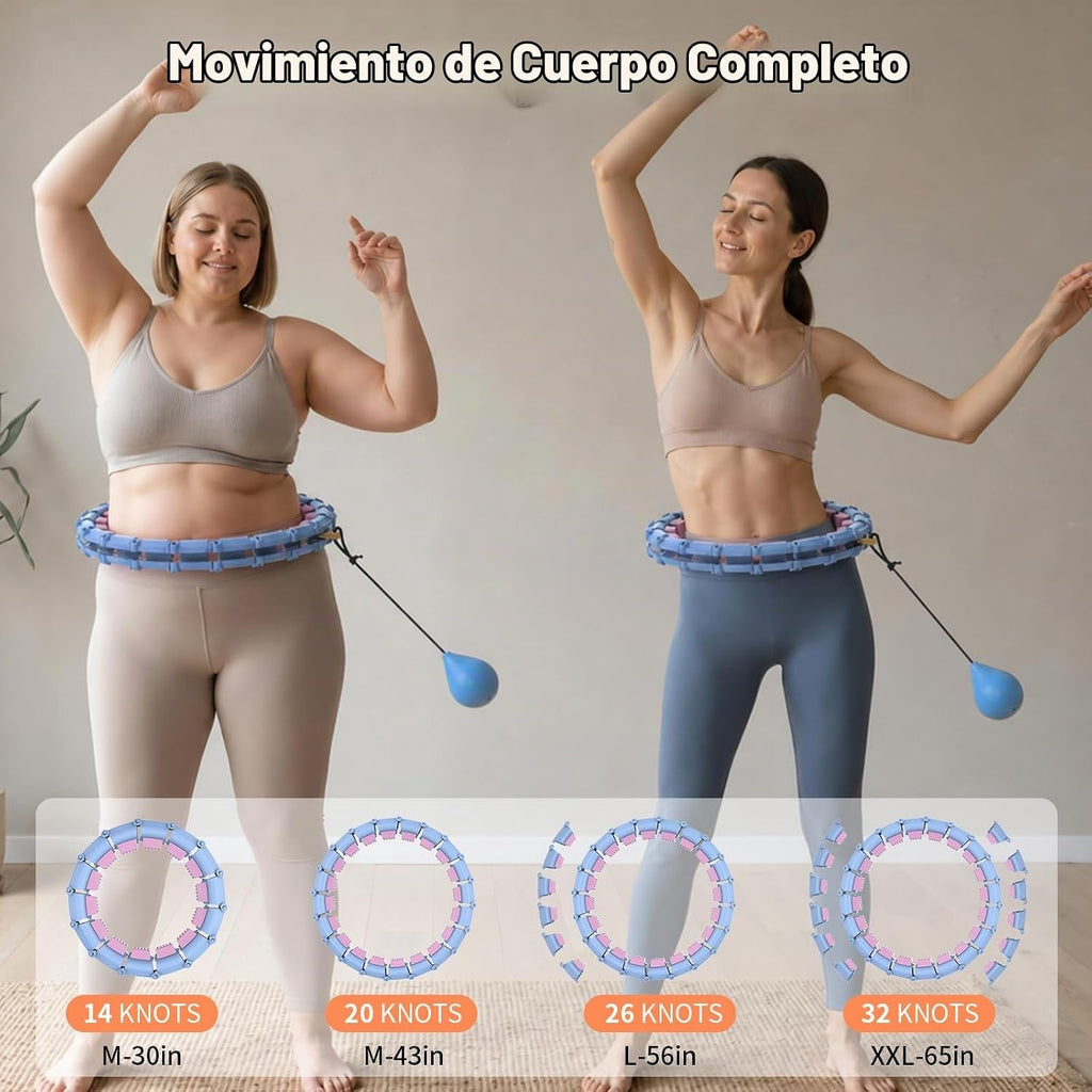 32 Knots Weighted Hula Infinity Fitness Detachable Hoop, 65 Inch Plus Size