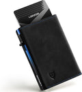 Cartera minimalista para hombre con tarjetero de crédito, cuero de grano completo más fino, billetera inteligente TriPop, billetera delgada triple, desplegable con bloqueo RFID, bolsillo