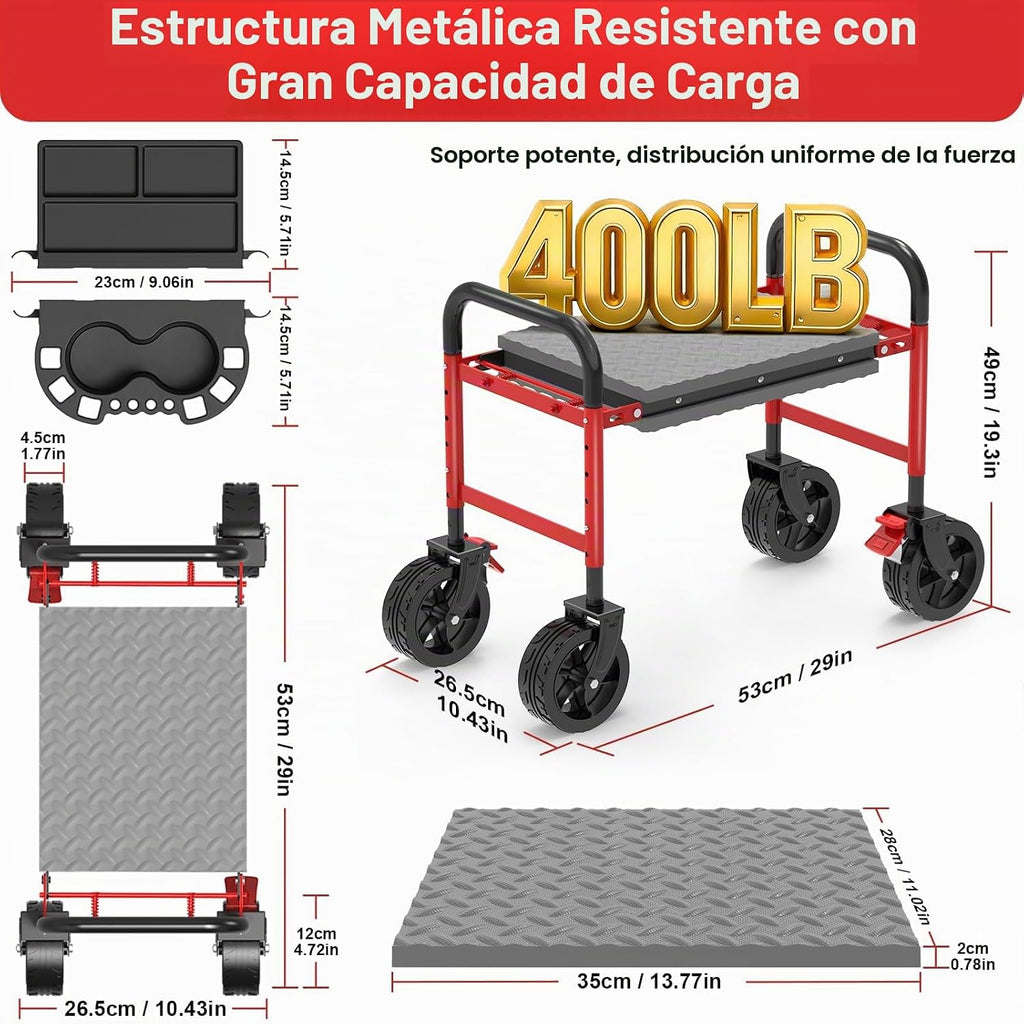 NIUXX Taburete mecánico de servicio pesado: ruedas de 5 "ruedan suavemente