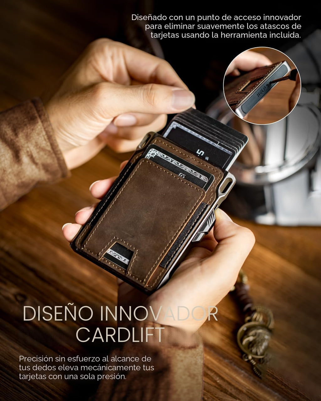 Cartera táctica delgada para hombre, bolsillo frontal minimalista de cuero de grano completo para 10 tarjetas, tarjetero de aluminio con bloqueo RFID, funda inteligente para tarjetas emergentes, clip para dinero, caja de regalo (marrón oscuro)