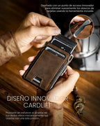 Cartera táctica delgada para hombre, bolsillo frontal minimalista de cuero de grano completo para 10 tarjetas, tarjetero de aluminio con bloqueo RFID, funda inteligente para tarjetas emergentes, clip para dinero, caja de regalo (marrón oscuro)