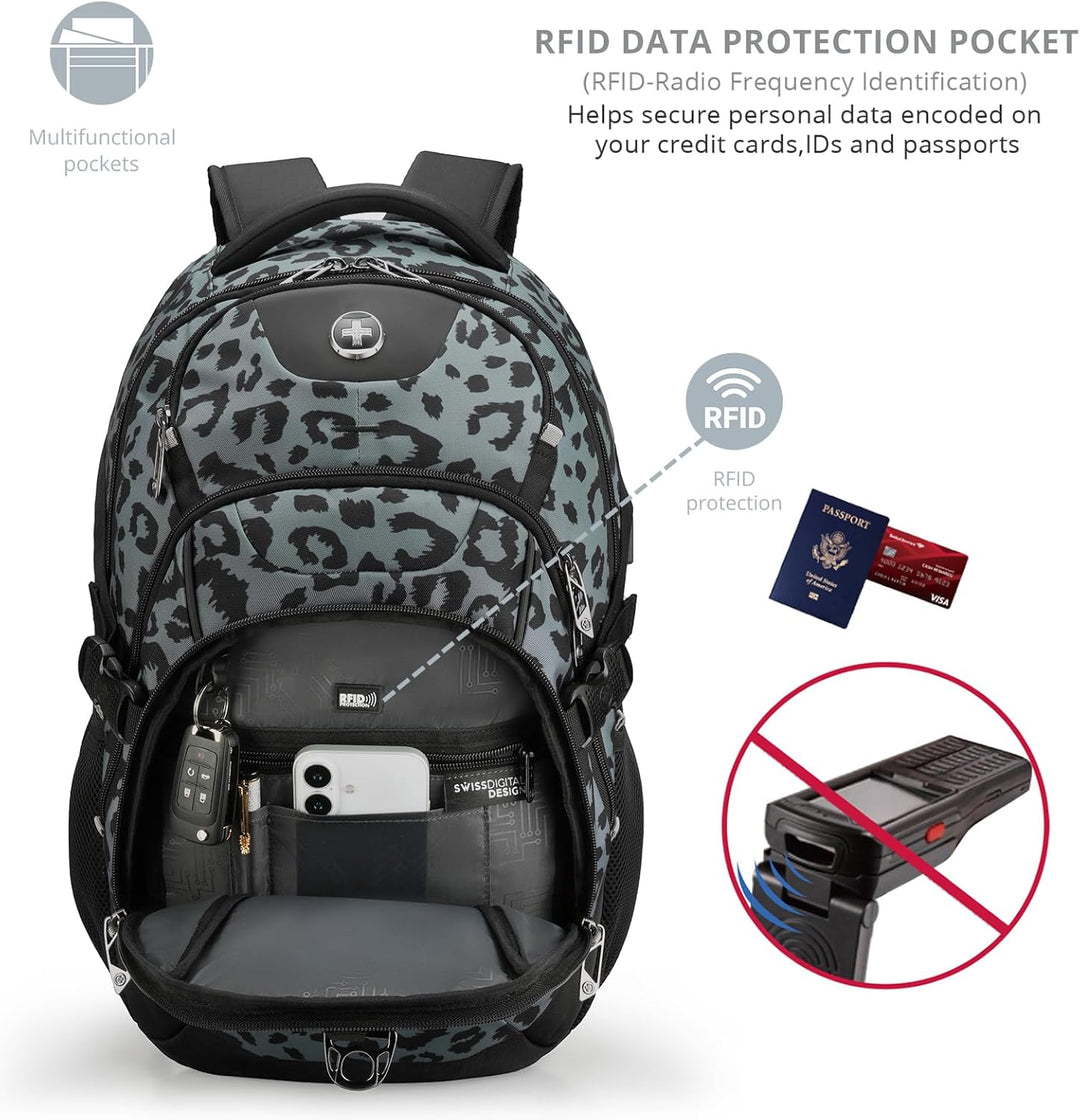 Swissdigital Mochila para laptop con puerto de carga USB, mochila d...