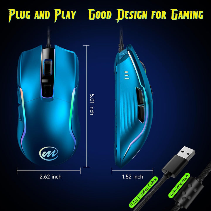 memzuoix Mouse para juegos con cable RGB - 6 DPI ajustables hasta 1...