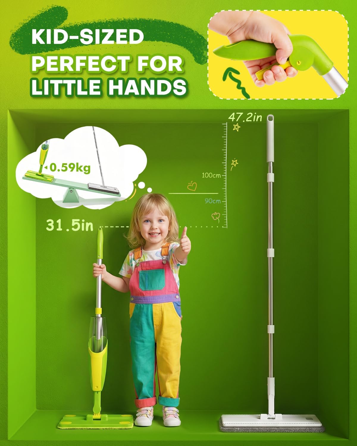 Mopa de Spray para Niños Pequeños - Juguetes Montessori Mini Tamaño Mini Mopa que Realmente Rocía - Juguete de Juego de Imitación Regalo para Niños y Niñas