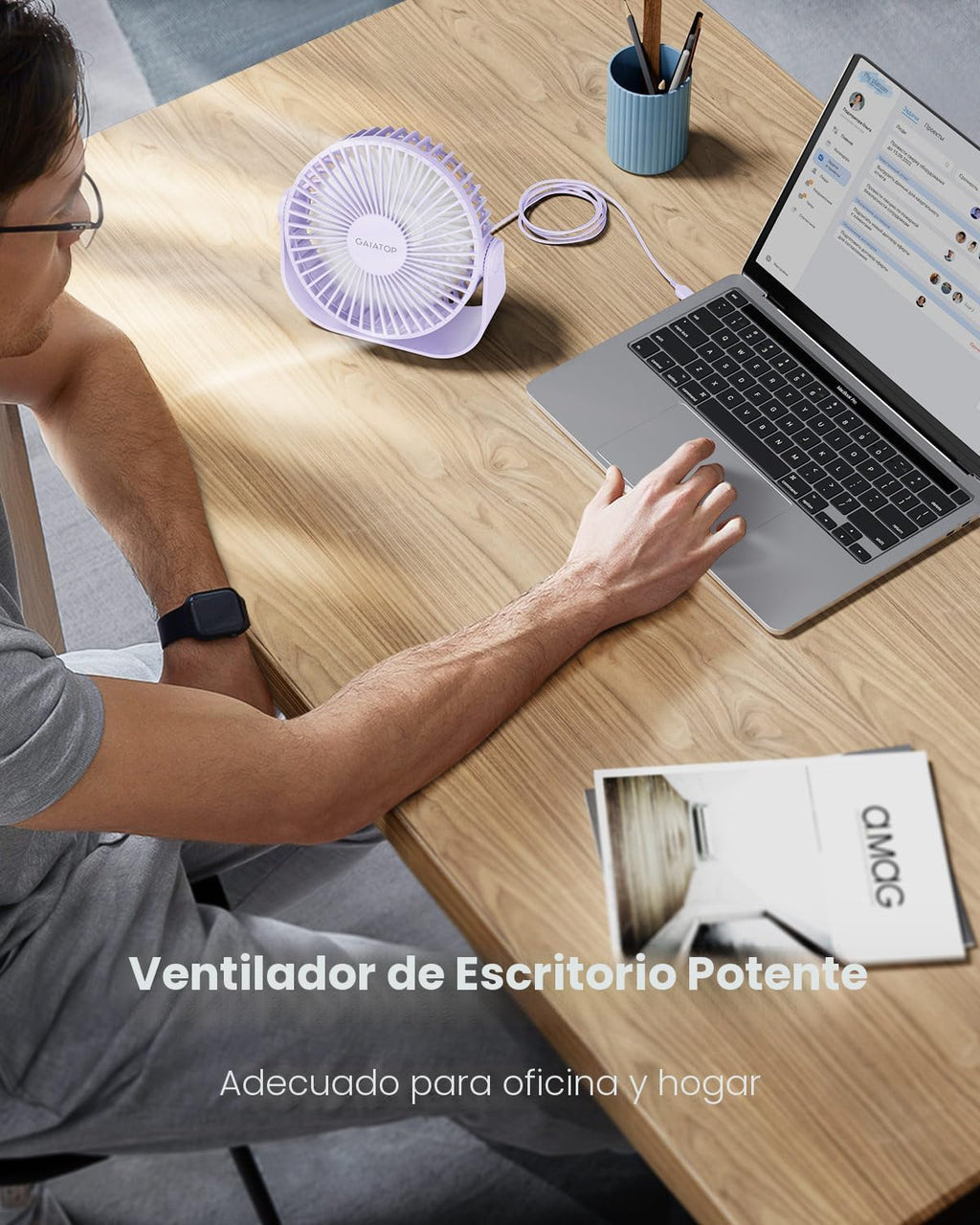 Gaiatop Ventilador de escritorio USB, flujo de aire fuerte de 3 vel...