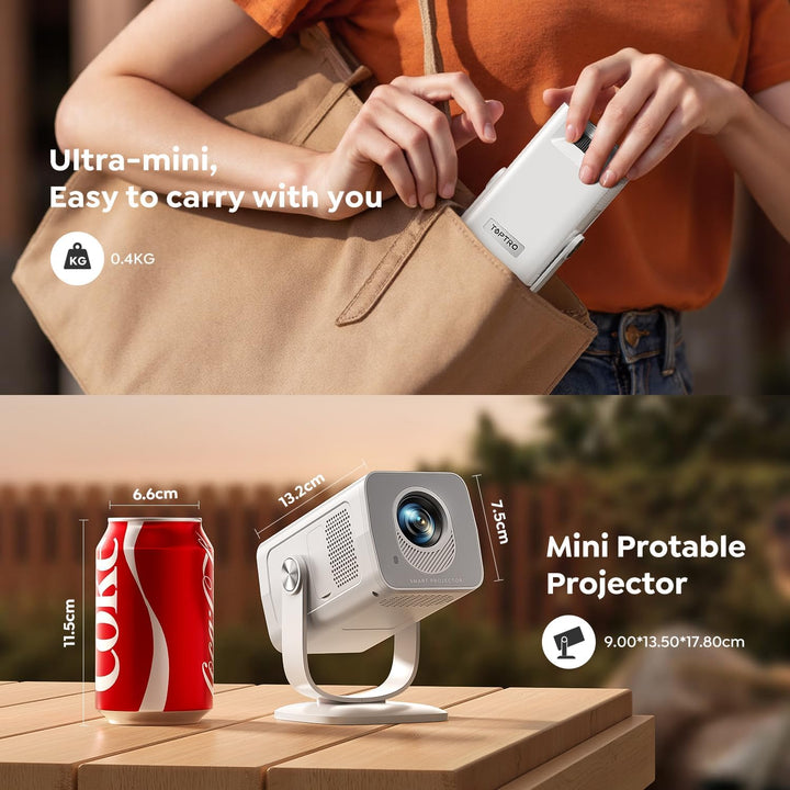 Mini-proyector con WiFi6 y Bluetooth bidireccional 5.4, soporte 108...