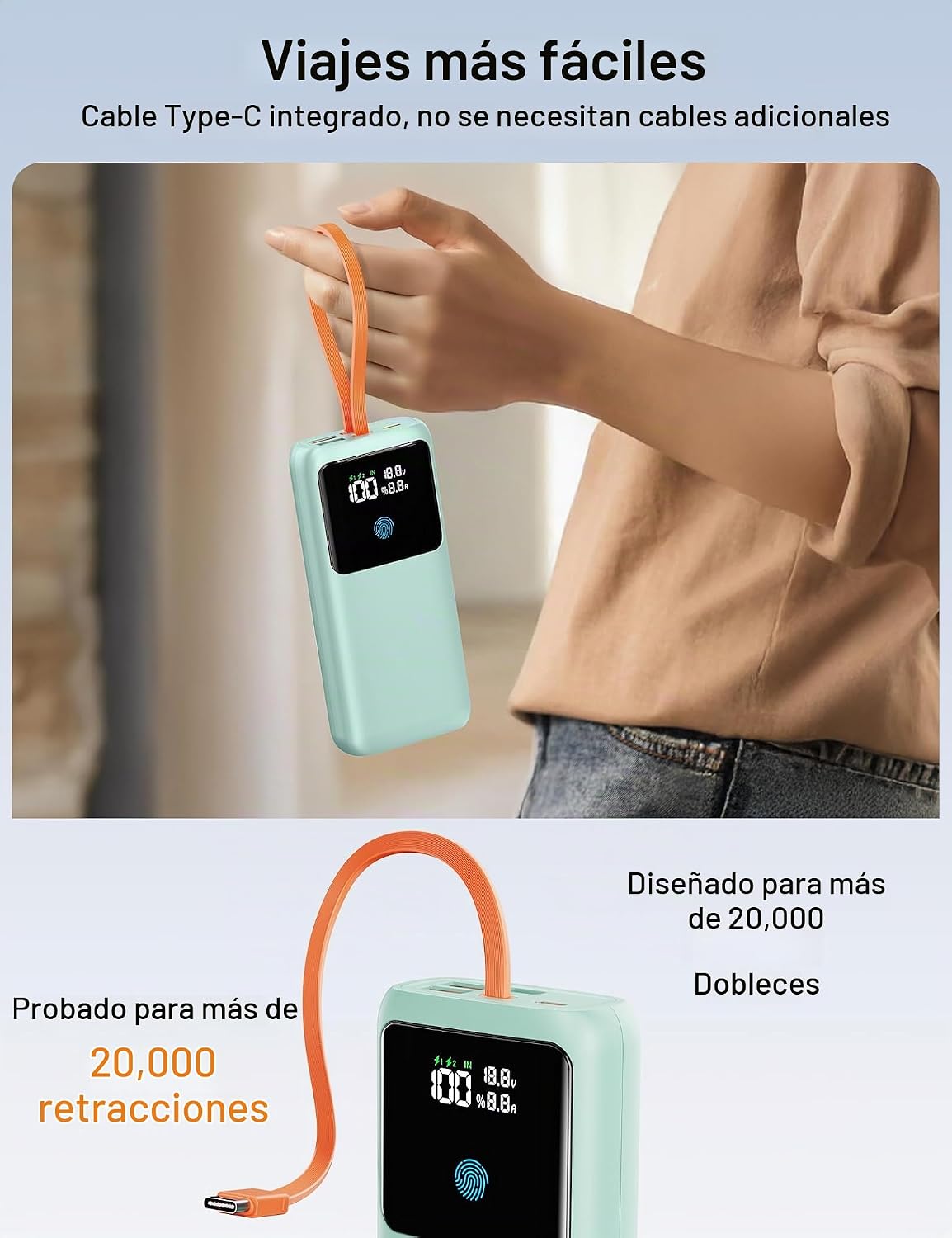 Banco de energía para portátil, 24000 mAh, 65 W, cargador portátil...