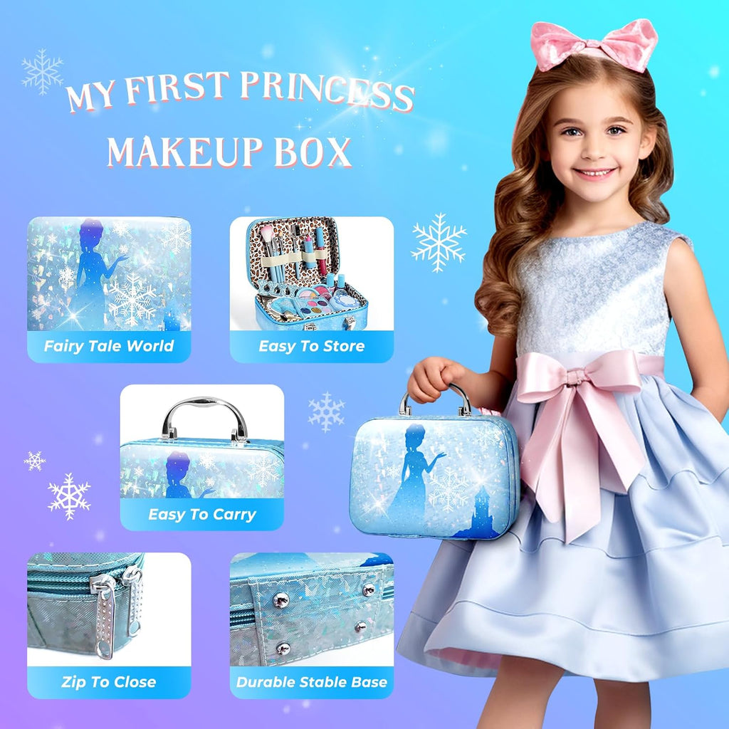 INNOCHEER - Kit de maquillaje infantil para niñas, juego de maquillaje congelado para niñas, kit de maquillaje lavable real para niñas, regalos de princesa de cumpleaños, Navidad, para niñas de 3, 4, 5, 6, 7, 8, 9, 10, 11, 12 años