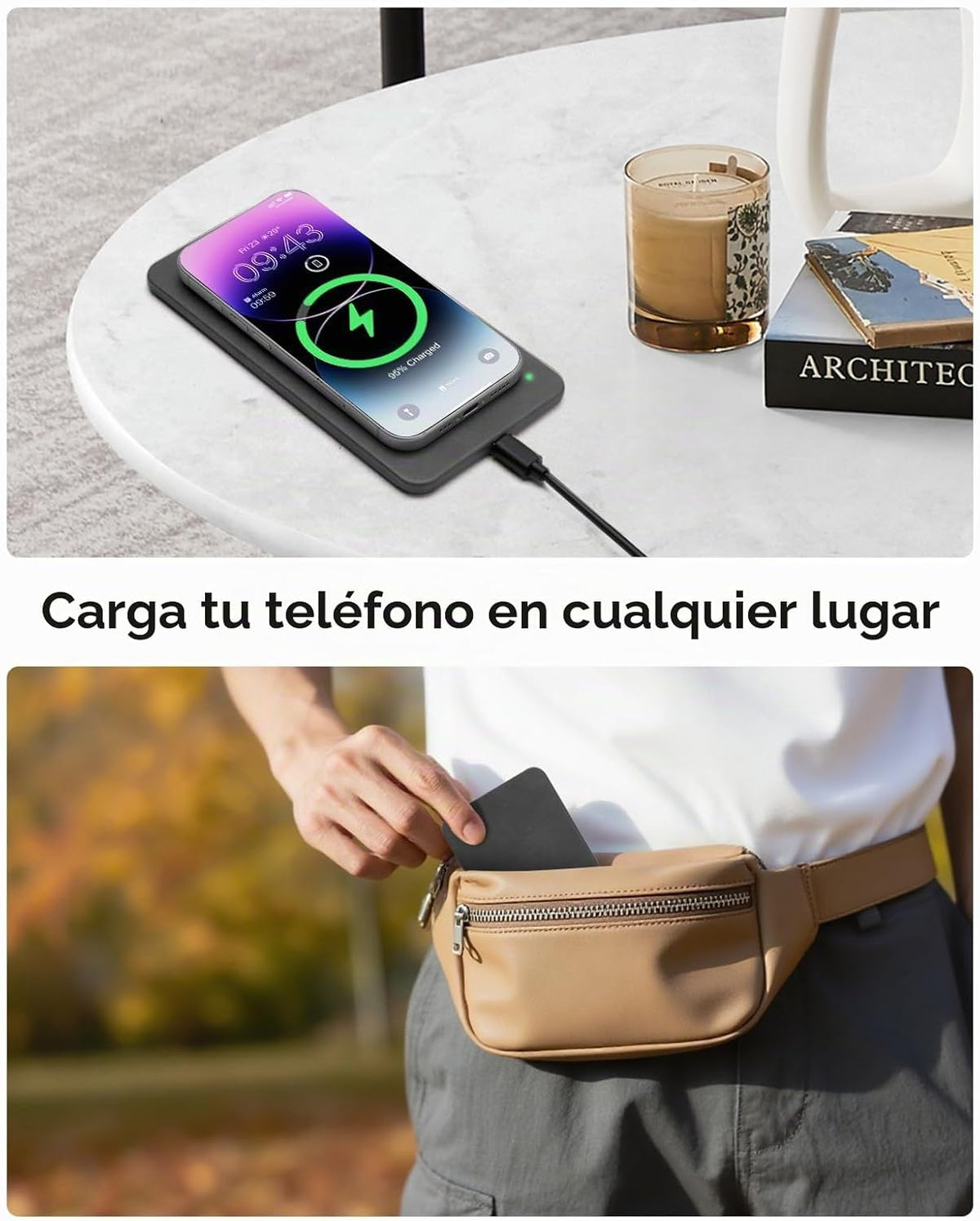 Bandeja de valet con Base de Carga Inalámbrica Integrada, Organizador de Mesa de noche