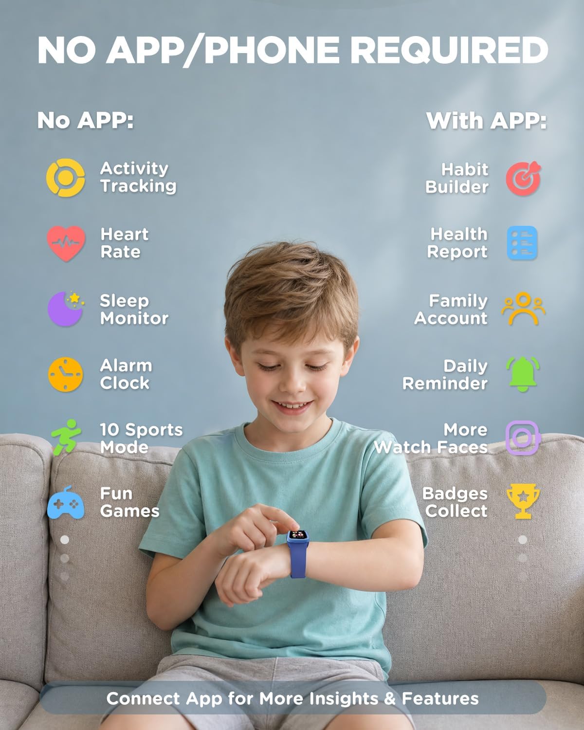 BIGGERFIVE Vigor 3 Kids Watch Fitness Tracker para Boys Girls Age 5-15