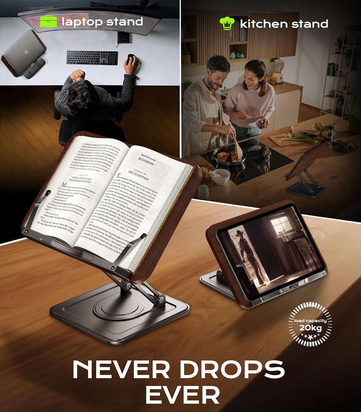 Soporte de libro para lectura, soporte giratorio de 360° con clip de