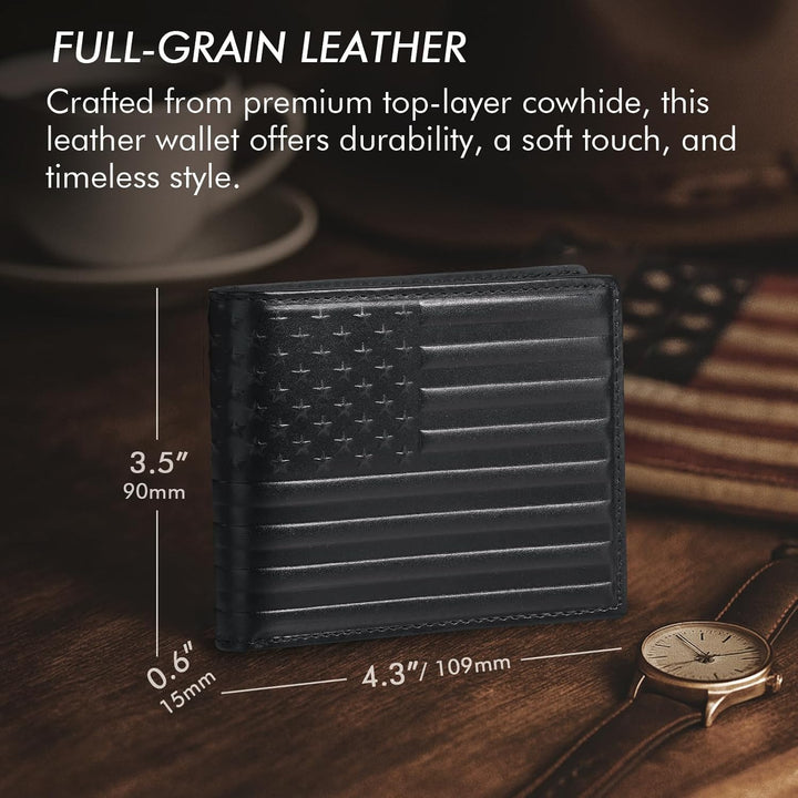 Pefiam Billetera de cuero de grano superior para hombre, con bloque...