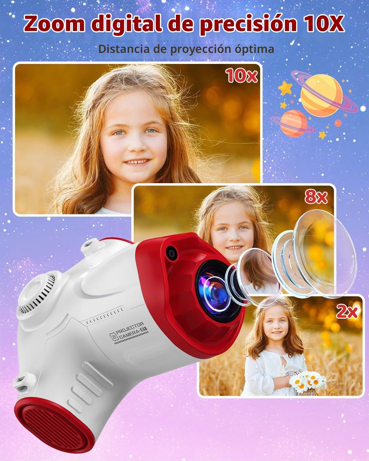Cámara para niños con proyector, nave espacial, cámara digital HD de 48 MP para niños, grabadora de video 1080P, juguete con tarjeta SD de 32 GB y trípode, espacio exterior, cumpleaños para niños y