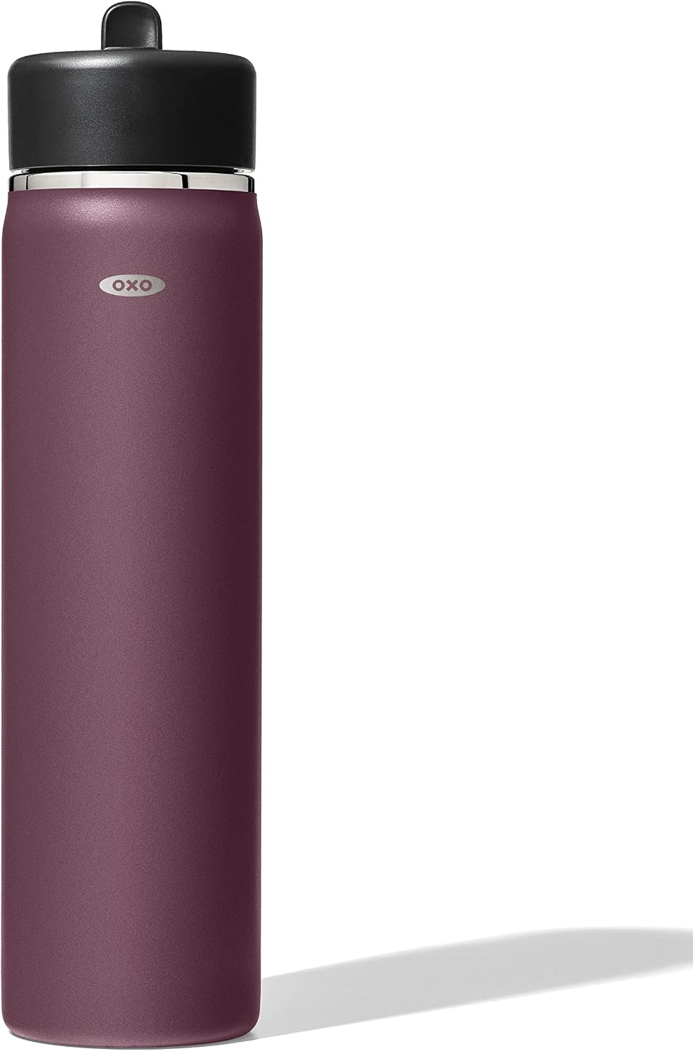 OXO Strive - Botella de agua de boca ancha de 24 onzas con tapa con popote, color granate morado