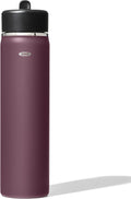 OXO Strive - Botella de agua de boca ancha de 24 onzas con tapa con popote, color granate morado