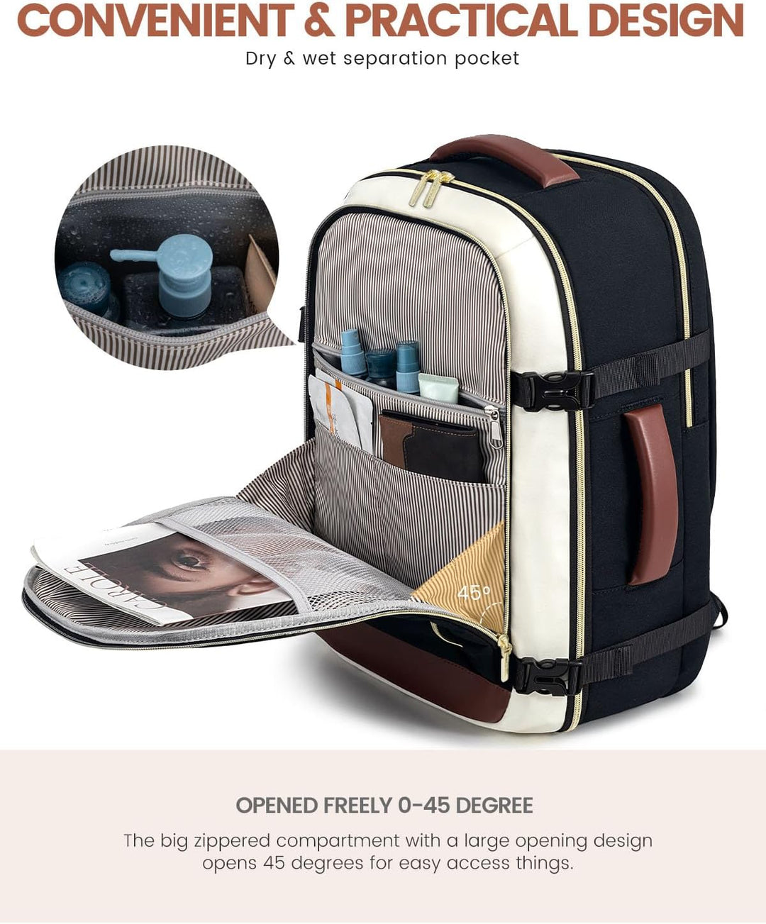 LOVEVOOK Mochila de viaje para mujer y hombre, Negro-gris