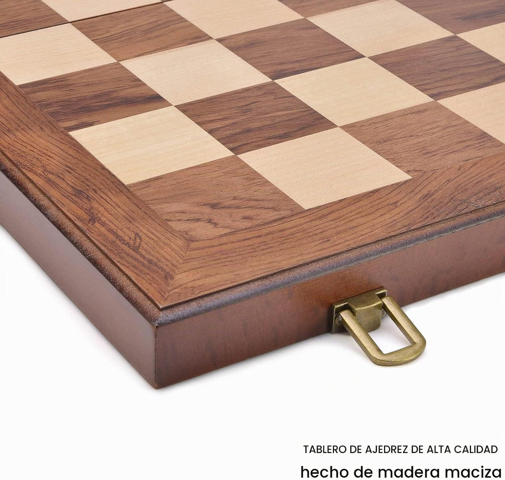 AMEROUS Juego de ajedrez y damas de madera con piezas de ajedrez ponderadas mejoradas, juegos de mesa de ajedrez de 15 pulgadas (2 en 1) para niños, adultos con 2 reinas adicionales/24 piezas de animadores/paquete de regalo