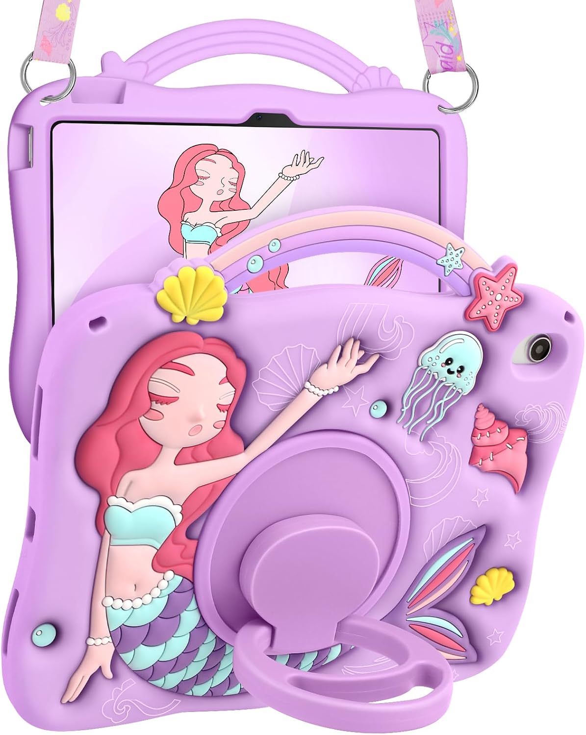 Boaretiu para iPad A16 Funda/Funda de 10ª Generación - Linda Funda de Tablet de 10.9 Pulgadas 2022 para Niñas y Adolescentes con Diseño de Sirenas Púrpuras de Dibujos Animados y Soporte Giratoria de