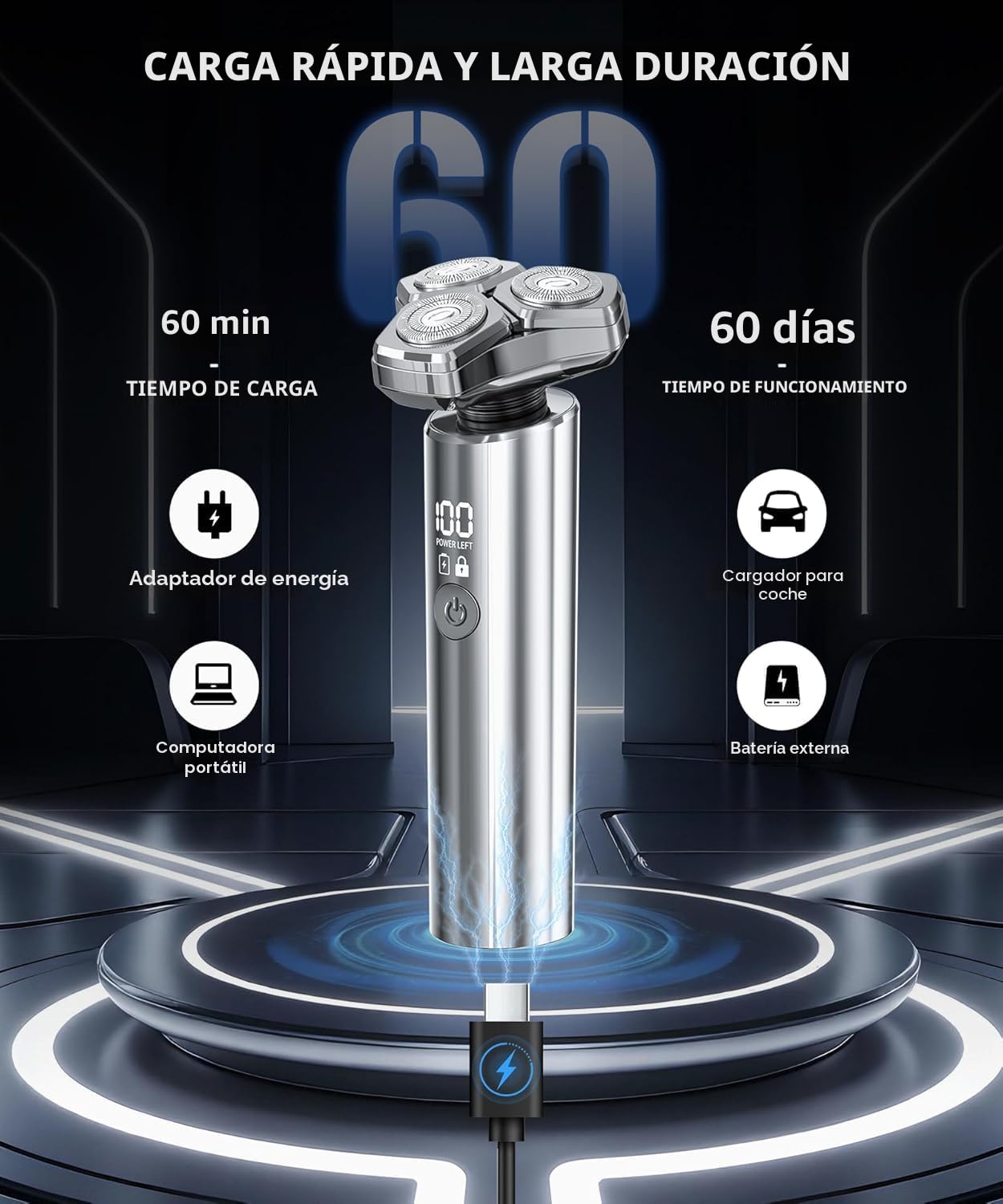 Maquinilla de afeitar eléctrica para hombres, motor de alta velocid...
