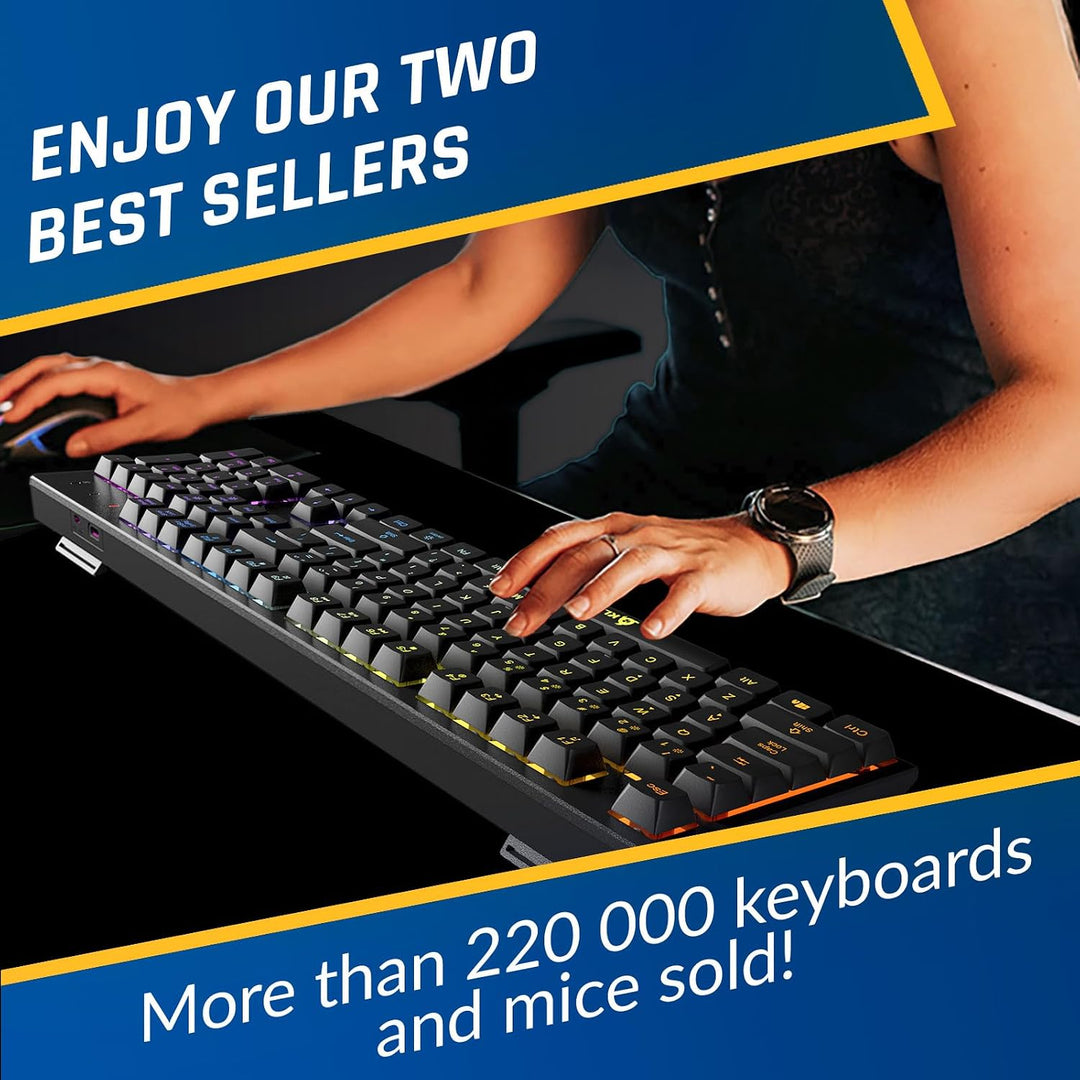 KLIM Teclado y mouse inalámbricos Chroma - Combo de juegos con retr...