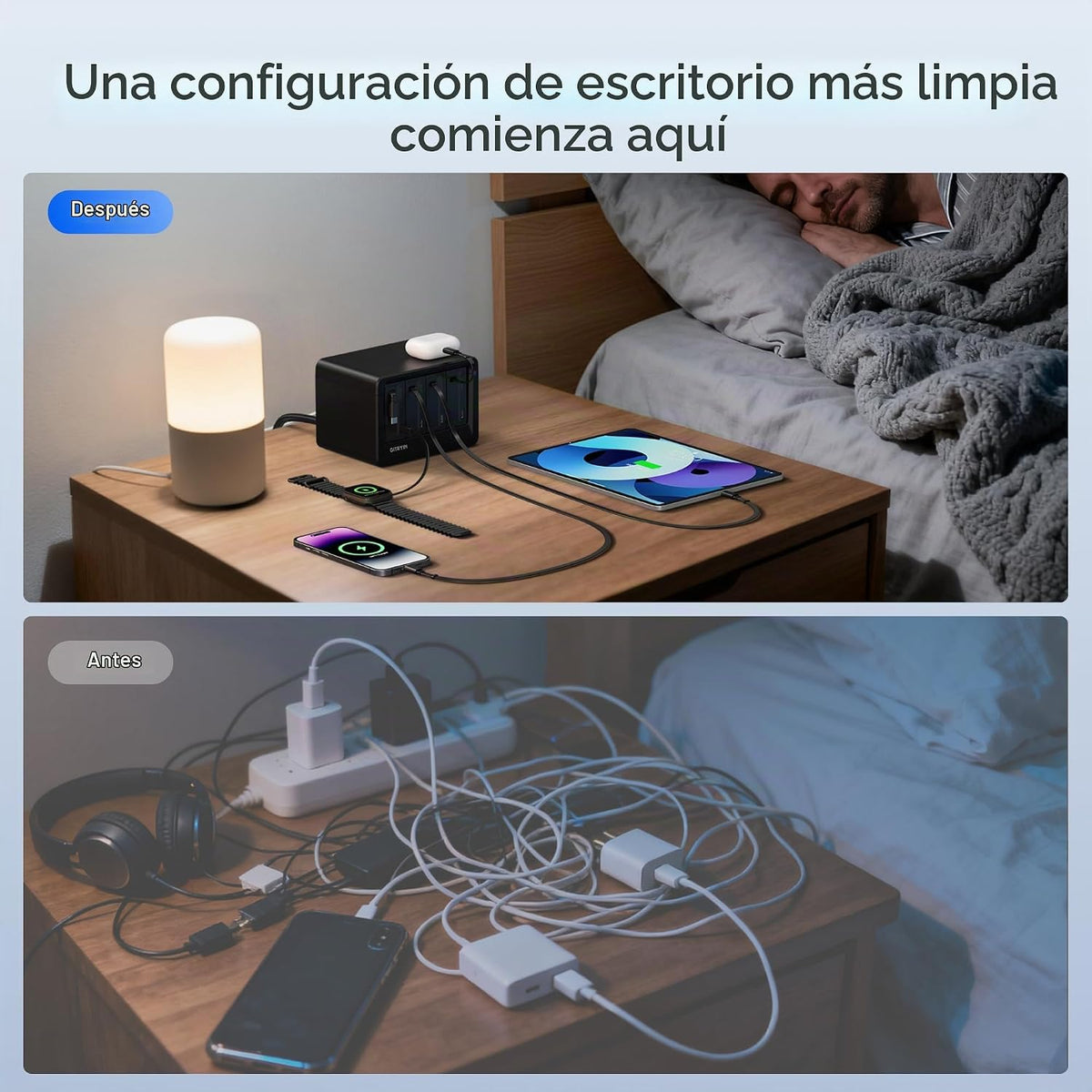 Estación de carga de escritorio 12-en-1, cargador retráctil USB de