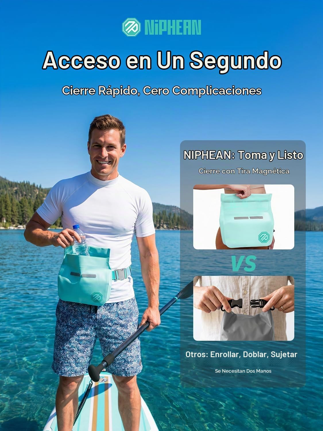 niphean Riñonera impermeable IPX7, bolsa seca magnética con cierre de una