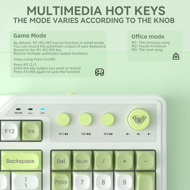 Aula F3099 - Teclado inalámbrico con perilla multimedia, triple mod...