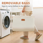 STORAGE MANIAC Cesta de lavandería rodante vertical de 120 litros, clasificador de ropa sucia de 3 secciones con ruedas y 2 frenos, cestas de lavandería de 3 niveles para espacio pequeño, dormitorio