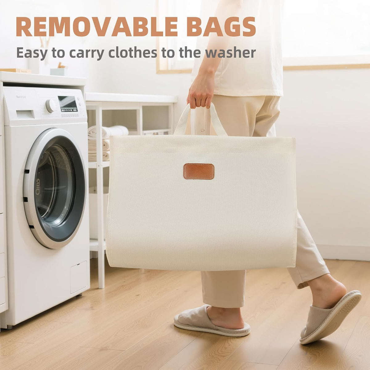 STORAGE MANIAC Cesta de lavandería rodante vertical de 120 litros, clasificador de ropa sucia de 3 secciones con ruedas y 2 frenos, cestas de lavandería de 3 niveles para espacio pequeño, dormitorio