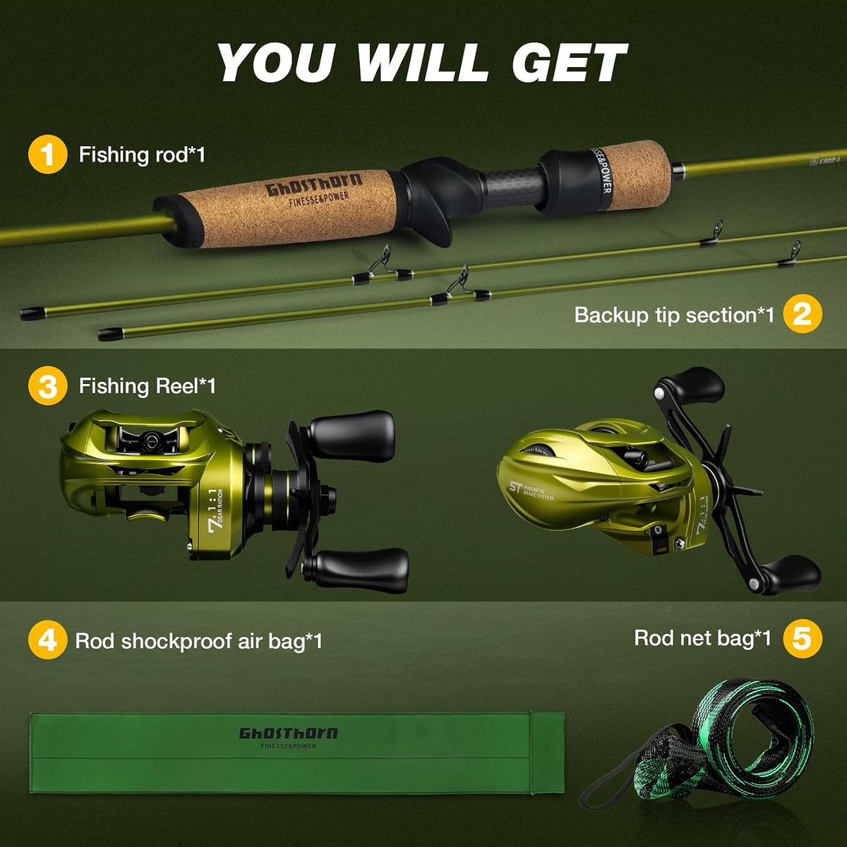 Combo de caña y carrete de pesca, combo de caña baitcaster