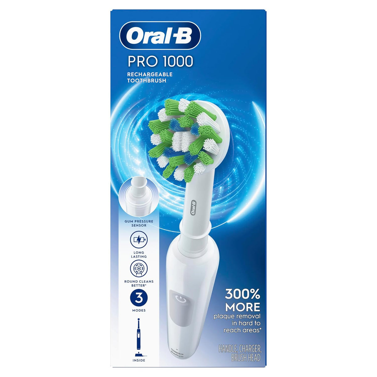 Oral-B Cepillo de dientes eléctrico recargable Pro 1000, color blanco