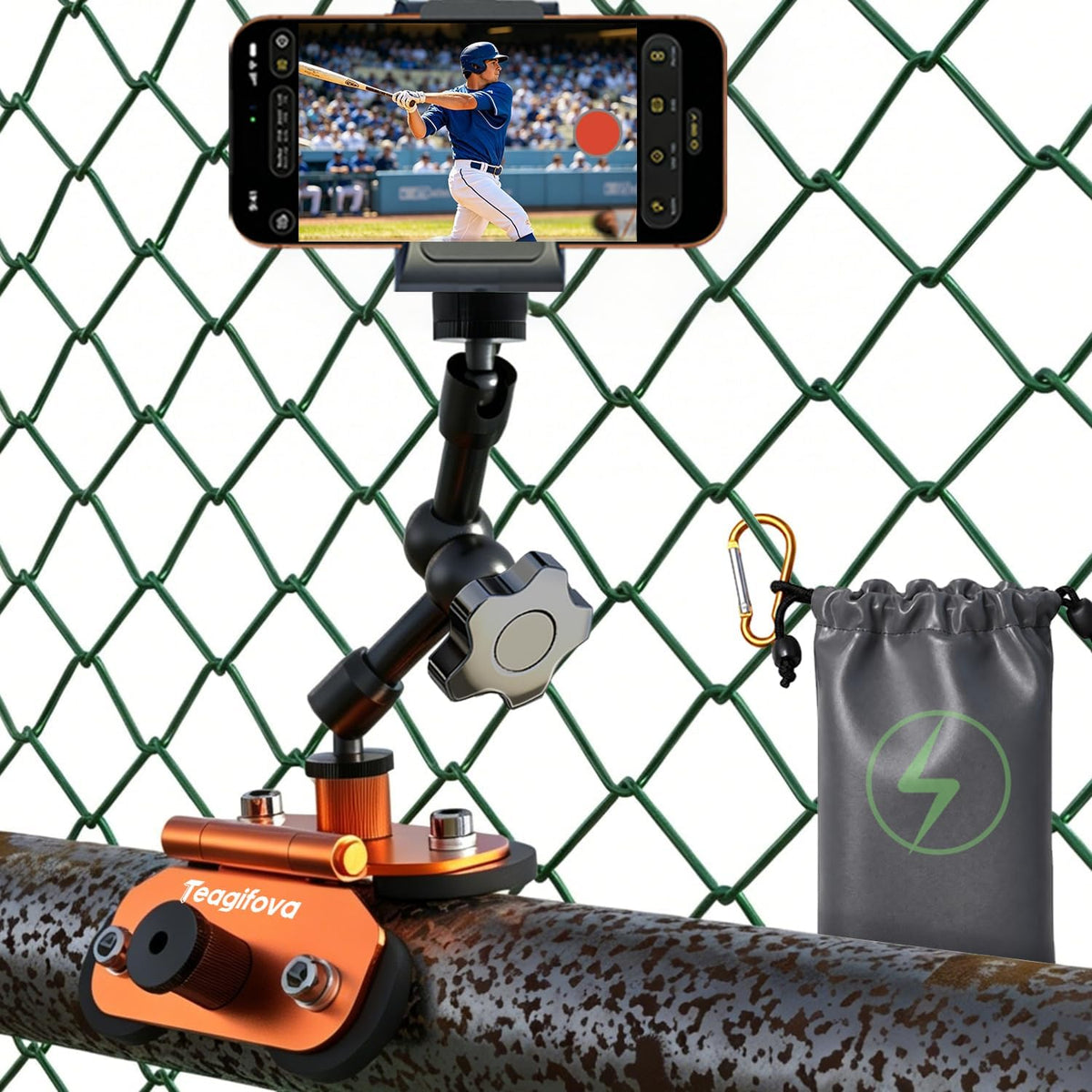 Soporte magnético para cámara para kit de transmisión Gamechanger - Soporte de valla doble de 1/4 pulgadas compatible con Mevo Start, GoPro, iPhone y cámaras de acción, perfecto para campo